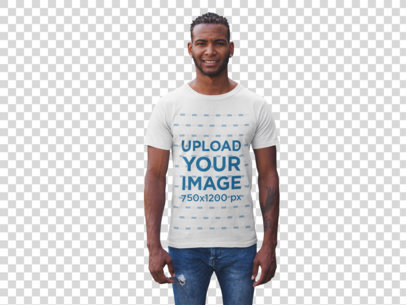 Transparent Mockup of a Smiling Man Wearing a T-Shirt and Looking at the Camera 20744
