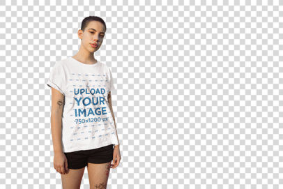 Transparent Mockup of a Pretty Woman with a Pixie Cut Wearing a Tee 20189