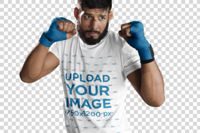 Transparent T-Shirt Mockup of an MMA Athlete Preparing for Sparring