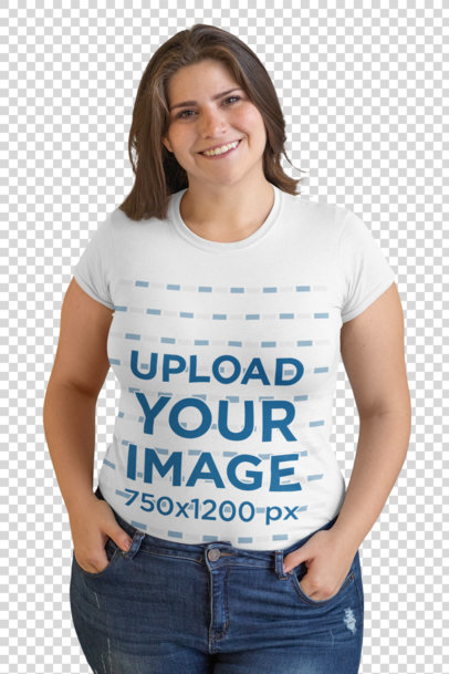 Transparent  Plus Size T-Shirt Mockup Featuring a Woman with Hands on Her Pockets 30898