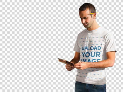 Transparent T-Shirt Mockup Featuring a Young Carpenter at Work 8708