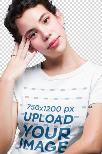 Transparent T-Shirt Mockup Featuring a Woman with Delicate Features