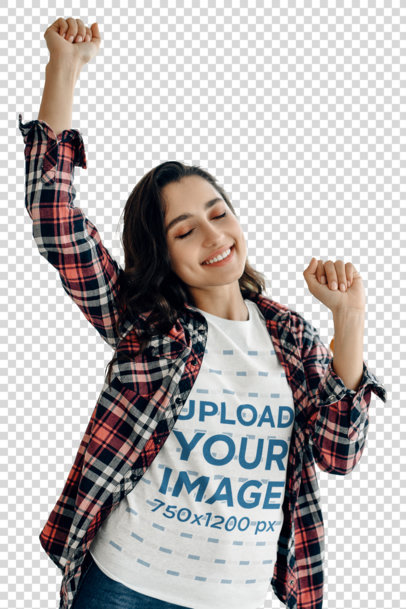 Transparent Basic Tee Mockup of a Woman Dancing at Home