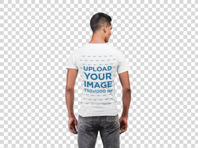 Transparent Back View T-Shirt Mockup Featuring a Strong Man