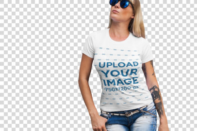 Transparent T-Shirt Mockup of a Tattooed Woman Wearing Glasses 