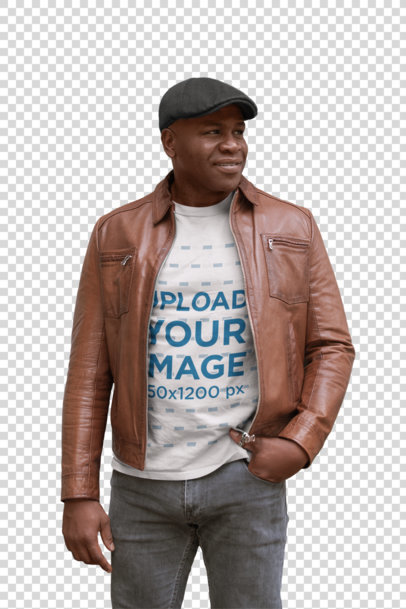 Transparent Round Neck Tee Mockup Featuring a Senior Man 