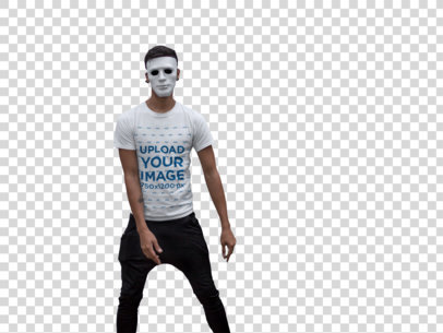 Transparent T-Shirt Mockup of a Man With a Spooky Mask 22945