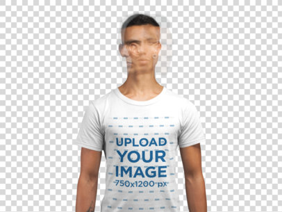 Transparent T-Shirt Mockup of a Man Moving His Head in a Studio