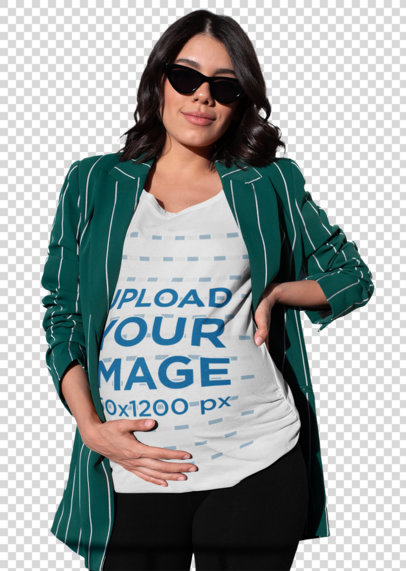 Transparent T-Shirt Mockup of a Cool Pregnant Woman