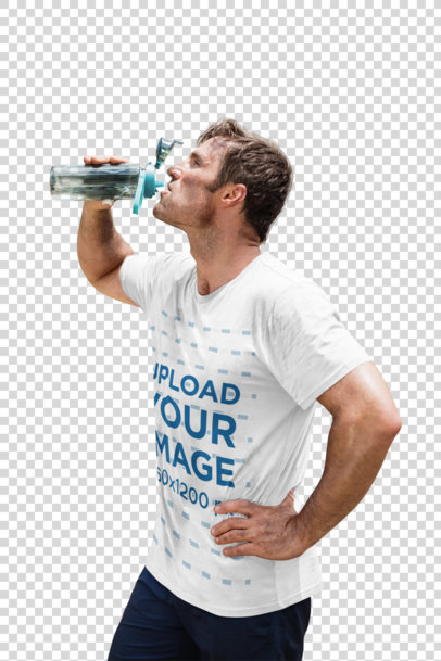 Transparent T-Shirt Mockup Featuring a Military Recruit Drinking Water 