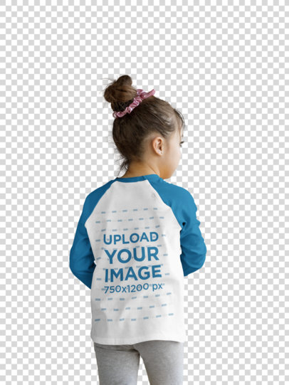 Transparent Back-View Mockup of a Little Girl with a Bun Wearing a Raglan T-Shirt 31690