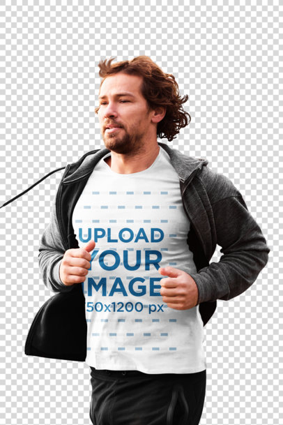 Transparent T-Shirt Mockup of a Jogger with Long Hair