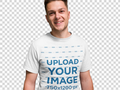 Transparent T-Shirt Mockup of a Smiling Man Looking to the Camera