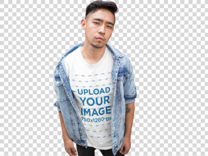 Transparent T-Shirt Mockup Featuring a Man with a Cool Pose