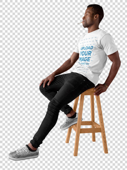 Transparent Dude Wearing a Round Neck Tee Mockup While Smoking at a Studio