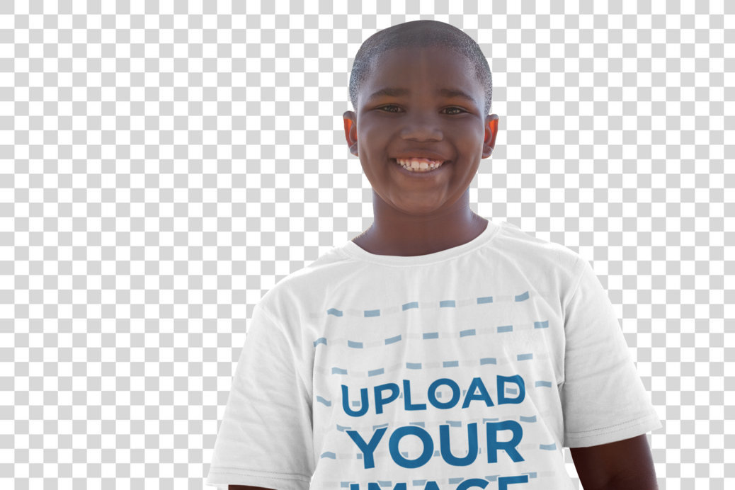 Transparent T-Shirt Mockup of a Happy Kid in the Forest 
