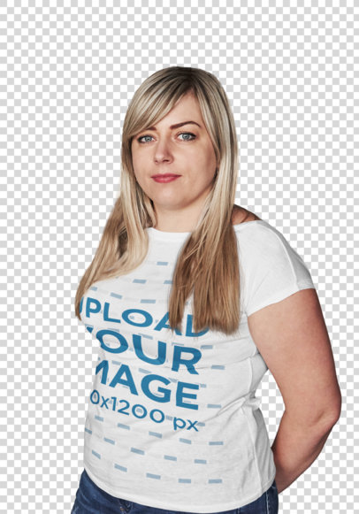 Transparent T-Shirt Mockup of a Woman with Long Hair by a Concrete Wall 