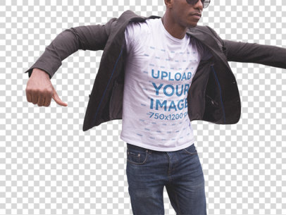 Transparent Serious Man Getting Ready While Wearing a Round Neck Tshirt and Sunglasses in the City Mockup