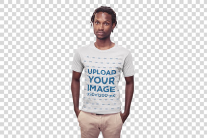 Transparent T-Shirt Mockup Featuring a Man with Short Dreadlocks