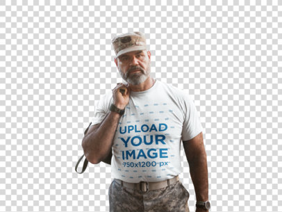 Transparent Mockup of a Veteran Soldier Wearing a T-Shirt During the Afternoon