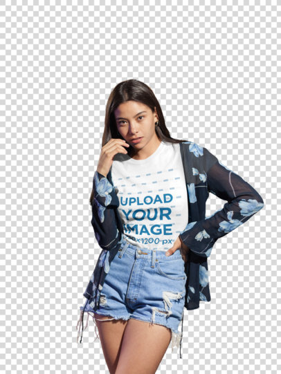 Transparent Pretty Young Woman Wearing a Tshirt Template at the Carnival