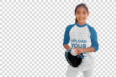 Transparent Three-Quarter Sleeve Tee Mockup of a Girl Playing Baseball for Fun 39384-r-el2
