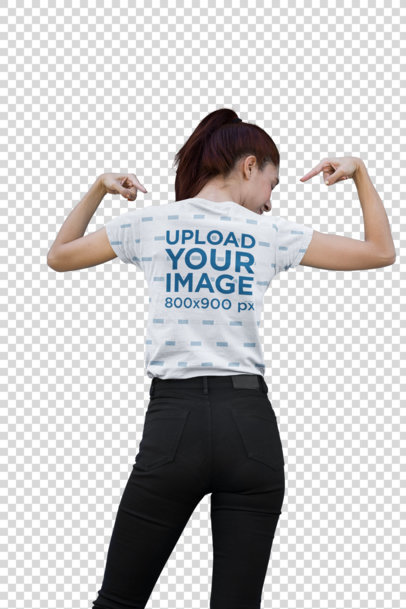 Transparent Mockup of a Woman Pointing at Her Sublimated T-Shirt 24977