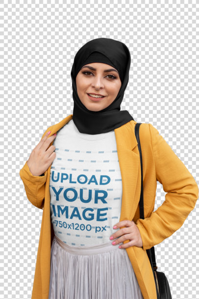 Transparent T-Shirt Mockup of a Trendy Woman with a Hijab 
