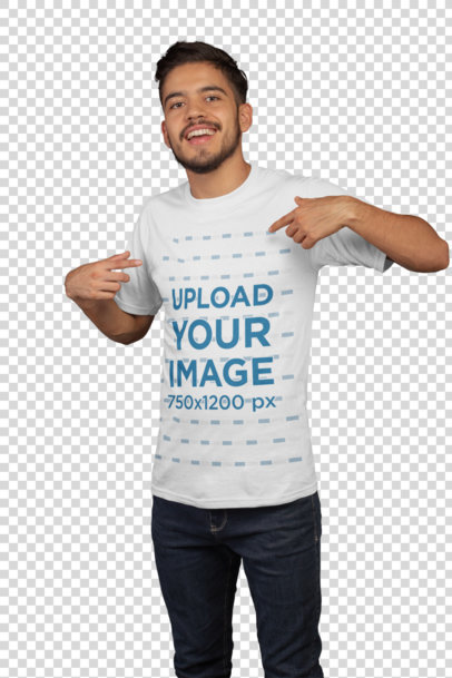 Transparent Mockup of a Happy Customer Pointing to His eSports T-Shirt 21119