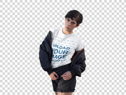 Transparent Round Neck Tee Mockup of a Woman at a Parking Lot