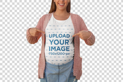 Transparent Mockup of a Happy Pregnant Woman Pointing at Her T-Shirt