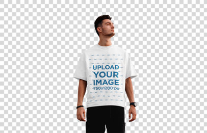 Transparent T-Shirt Mockup of a Man with a Casual Look Standing on the Street 