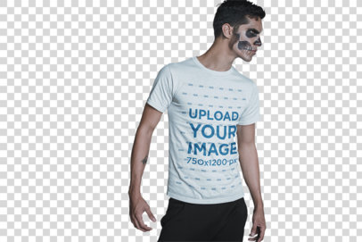 Transparent T-Shirt Mockup of a Man in Halloween Makeup and with a Strong Stare 23016