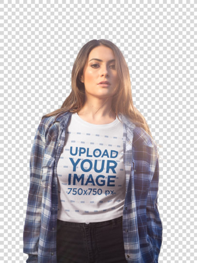 Transparent Portrait of a Beautiful Woman Wearing a Crop Top Tee Mockup