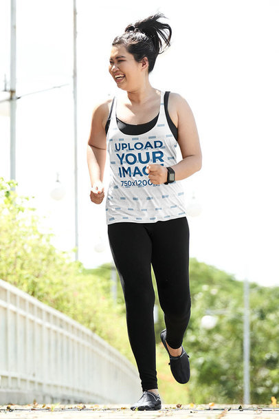 Sublimated Tank Top Mockup of a Woman Enjoying a Run in the City m15264-r-el2