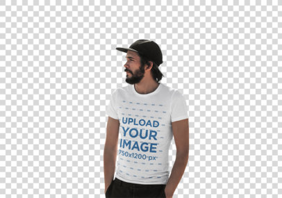 Transparent T-Shirt Mockup Featuring a Man With a Beard and a Cap 45768-r-el2