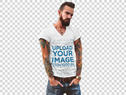 Transparent T-Shirt Mockup of a Tattooed Hipster Man at a Rooftop 