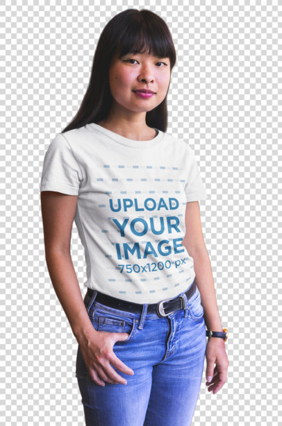Transparent T-Shirt Mockup of a Woman with Hair Bangs a20401