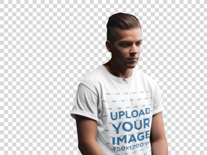 Transparent Mockup Featuring a Stylish Young Man Wearing a T-Shirt 