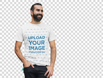 Transparent T-Shirt Mockup Featuring a Smiling Bearded