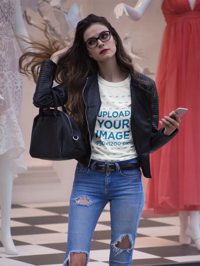 Fashion Woman Shopping Wearing a Tshirt Mockup