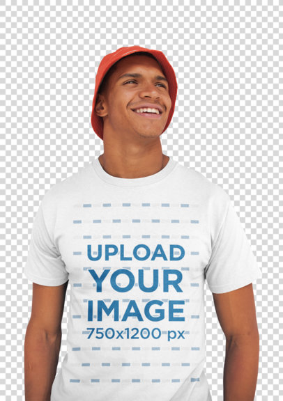 Transparent Mockup of a Man Wearing a Tee and a Bucket Hat
