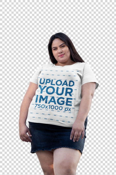 Transparent Plus Size Tee Mockup of a Woman Hanging out in the City 