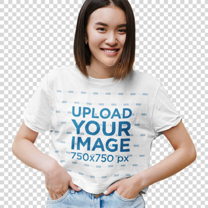 Transparent Crop Top Tee Mockup of a Happy Short-Haired Woman 
