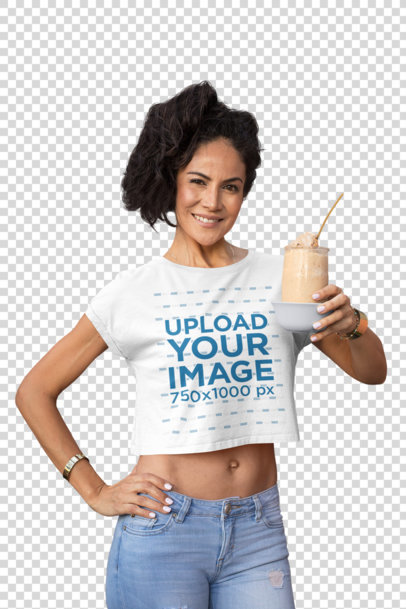 Transparent Crop Top Mockup of a Fit Woman Holding a Smoothie