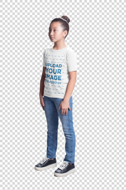 Transparent T-Shirt Mockup of a Little Girl with a Hair Bun a20941