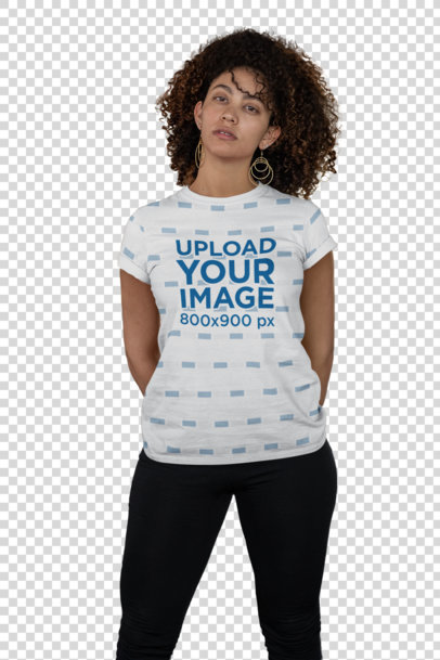 Transparent Sublimated T-Shirt Mockup Featuring a Serious Woman