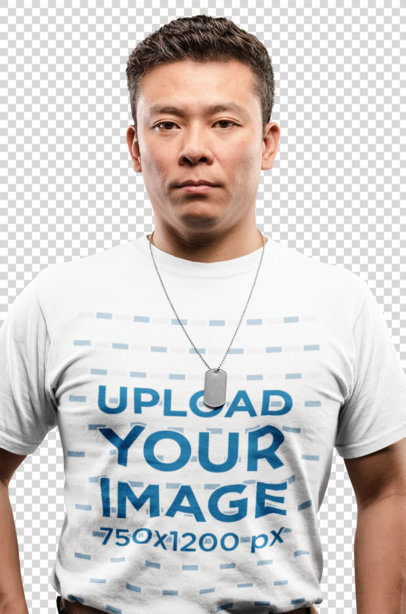 Transparent T-Shirt Mockup of a Veteran Man Looking Serious at the Camera