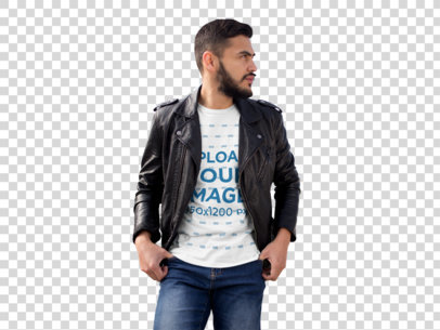 Transparent Young Hispanic Man Wearing a T-Shirt While Looking at an Industrial Area Outside of the City