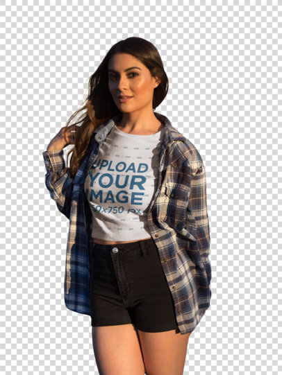 Transparent Gorgeous Woman Wearing a Crop Top Tee Mockup Outside a Parking Lot